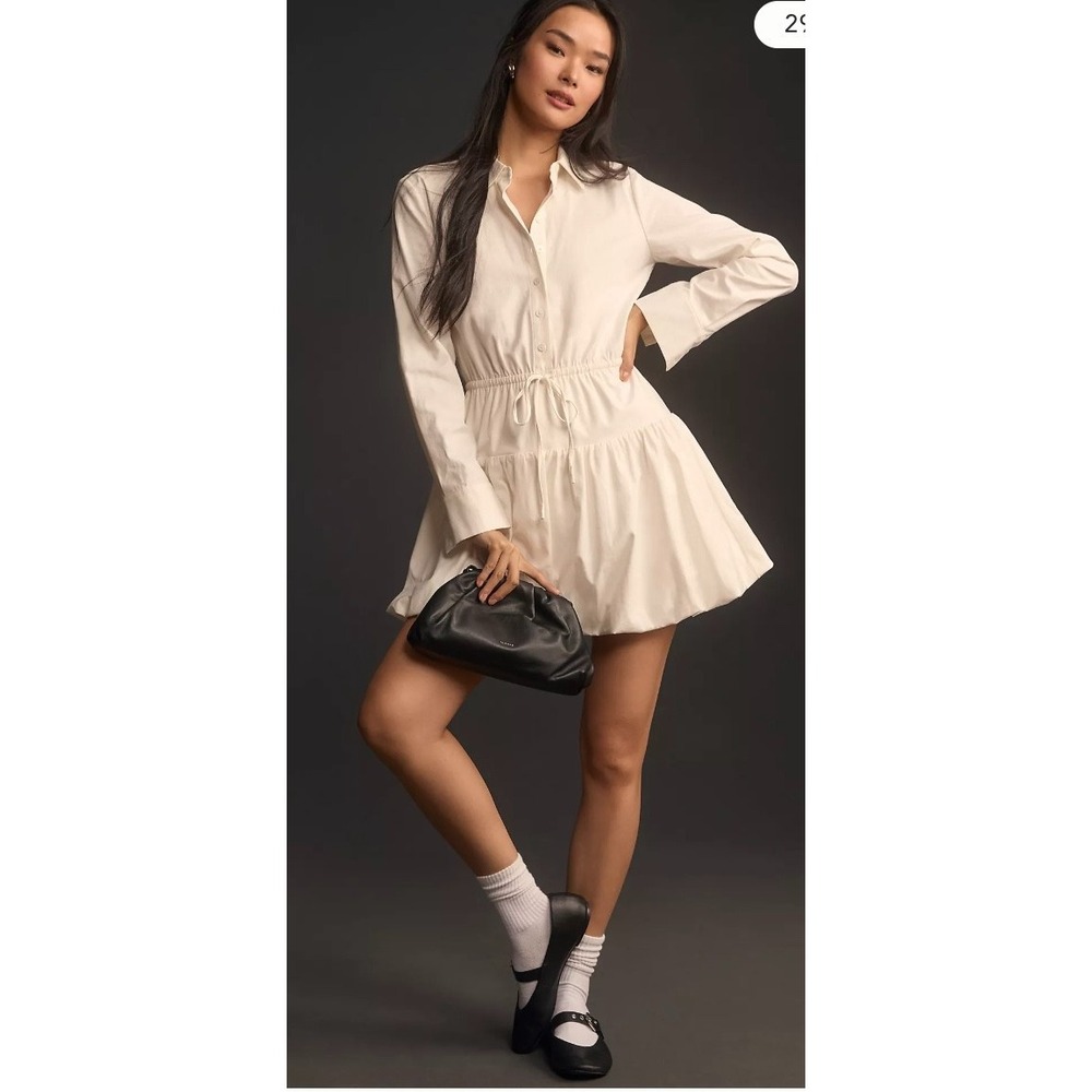 Reformation Moira White Cotton Bubble Hem Mini Shirt Dress L 10 Coquette Cottage